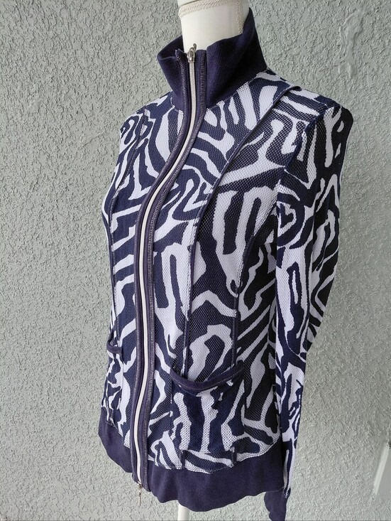 Bylyse Jackets & Blazers - BYLYSE Navy White Zebra Print Full Zip Jacket Women's Large 100% Cotton